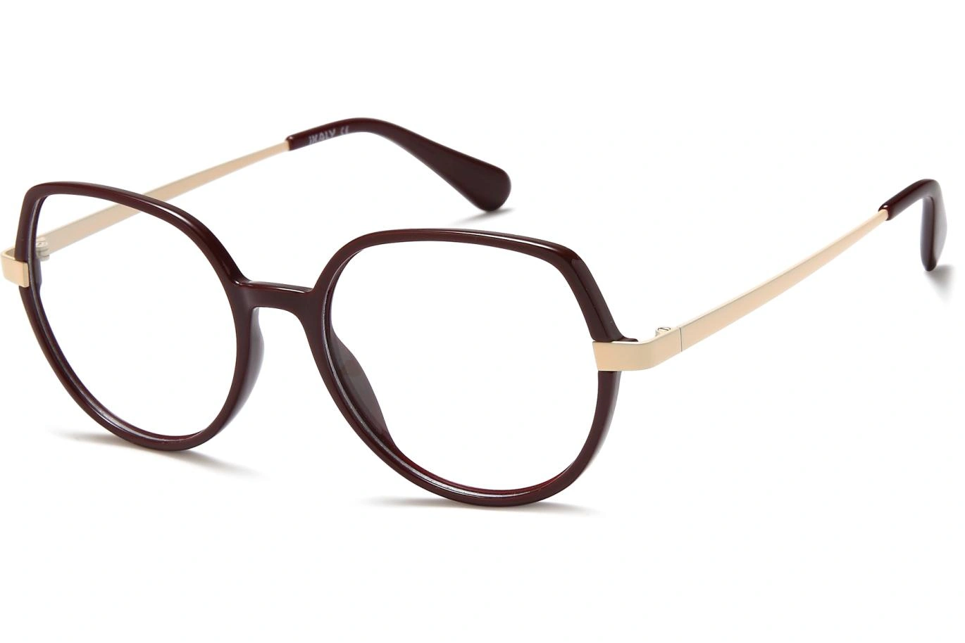 Monture femme moderne à la forme arrondie, bordeaux et beige